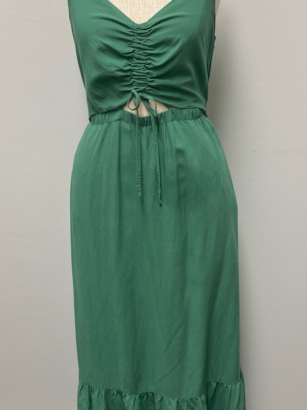 Z Supply Green Ruched Tie-Front Midi Dress